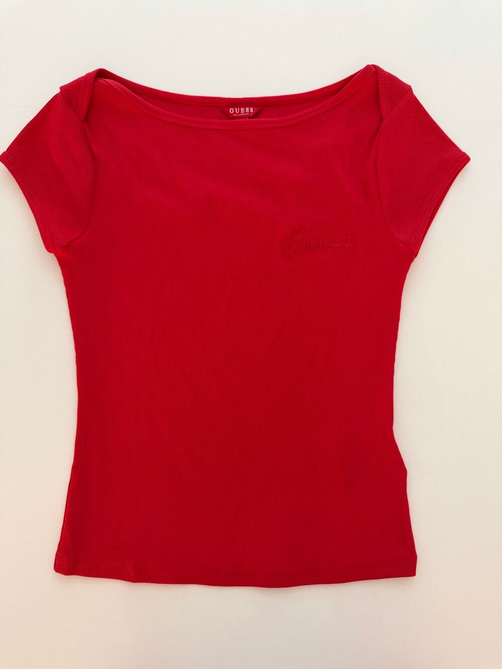 GUESS Los Angeles Red Ribbed Boat Neck Top - Size Small - NWOT